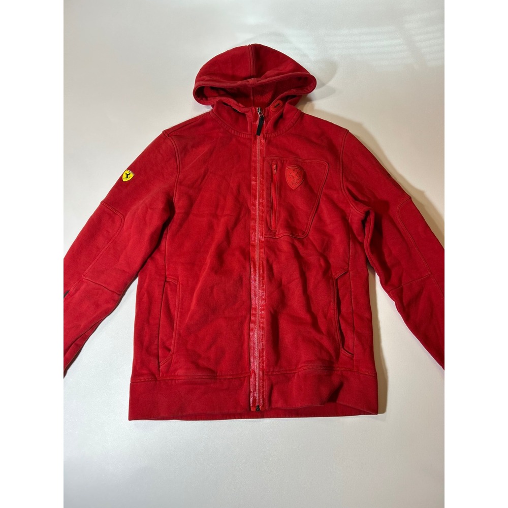 Puma Ferrari Hoodie Mens Medium Red Excellent Full Zip Racing Sweatshirt